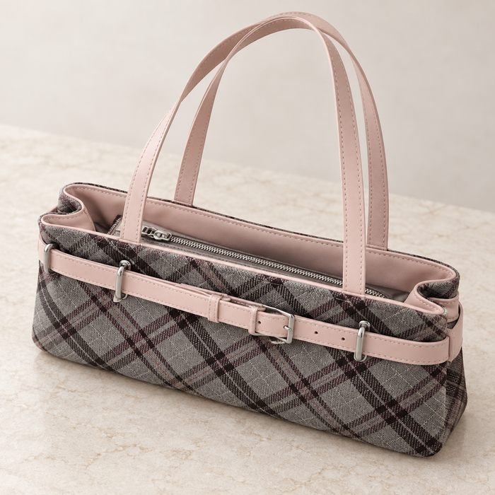 Weedeek Blush Plaid Belted Shoulder Bag