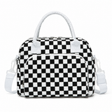 Black White Plaid logo-free insulated lunch tote, Large