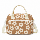 Brown Floral logo-free insulated lunch tote, Large