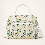 Embroidered White Daisy logo-free insulated lunch tote, Large