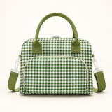 Green Plaid logo-free insulated lunch tote, Large